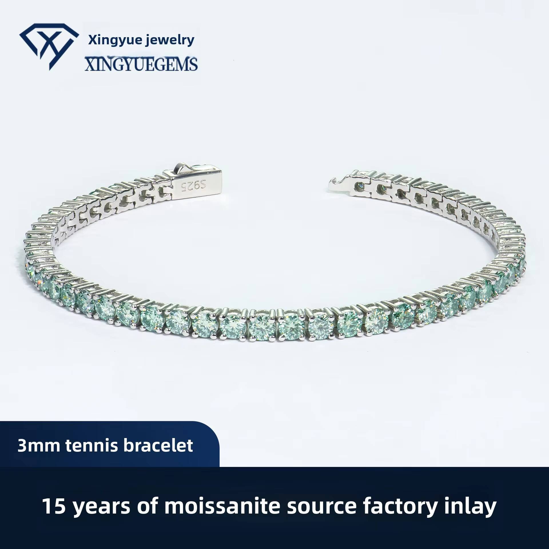 Luxury Trendy S925 Sterling Silver Green Blue Colored Hip Hop Style Moissanite Tennis Bracelet Fine Jewelry Chain Bracelet