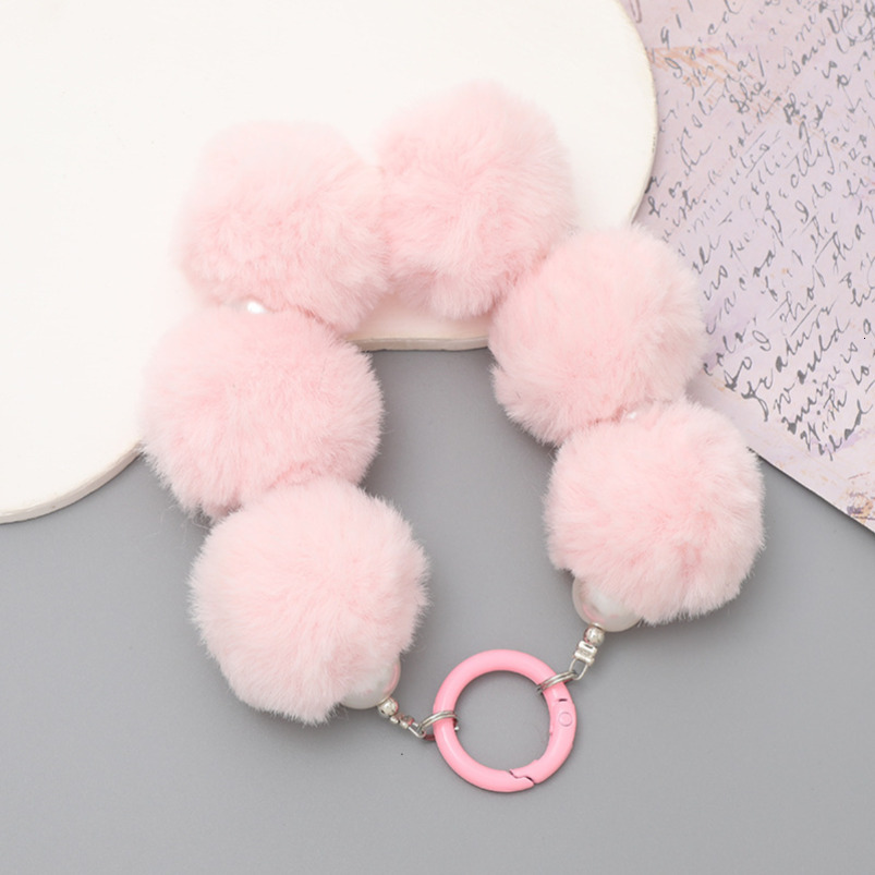 Yilian Autumn Winter New Furry Beaded Pendant DIY Phone Case Bag Charm Short Wrist Strap Lanyard for Women 333