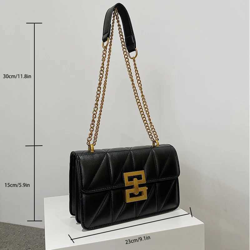 Lock Buckle Embroidered Thread PU Solid Color Small Square Bag Mens Chain Shoulder Bag Y250722