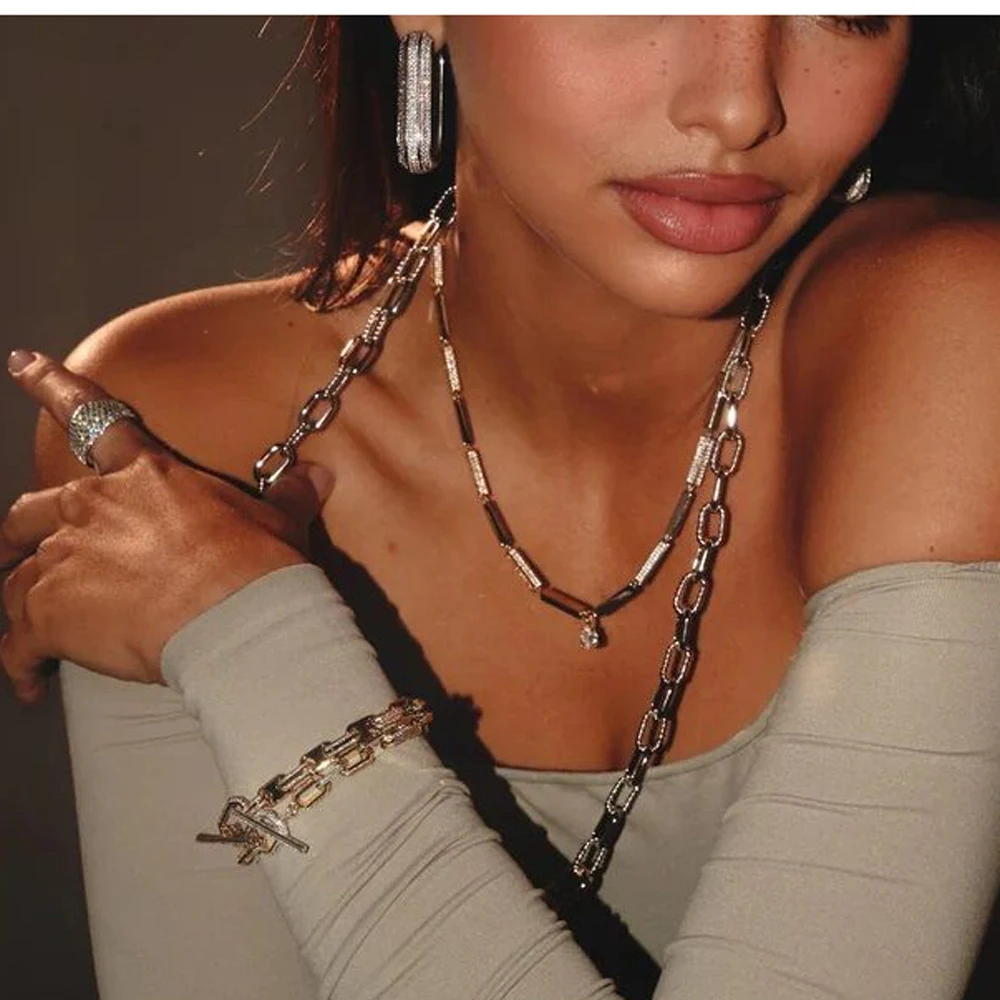 sdzstone 2025 New Multi Color Spliced Bamboo Chain Bling Cubic Zirconia For Women Fashion Elegant Geometric Jewelry