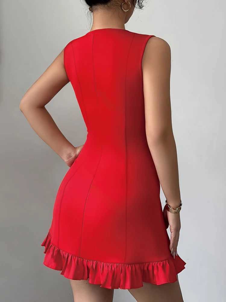 Sexy Short Sleeveless Mini Dress Pure A-Line Mini Skirt Fashion New Arrival Womens Clothing Fashion Temperament Bowknot Dress XJ250722