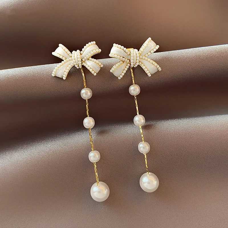 Delicate Sweet Flower Bow Pearl Drop Earrings for Women Elegant Bowknot Long Tassel Earrings Girls Party Wedding Jewelry Gift XJ250722