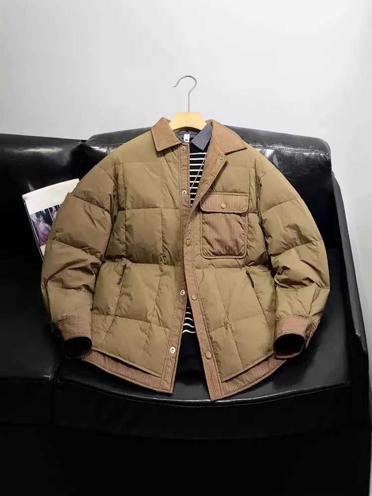 Spliced Turndown Collar Winter Mens Down Coat Single Breasted High Street Outerwear Long Sleeve Loose Fit Warm Casual Jacket W250722