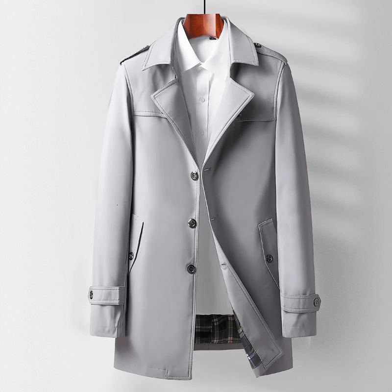 Mens Spring and Autumn Fashion Handsome Lapel Long Windbreaker Middle-aged Business Casual Windbreaker Coat 250714
