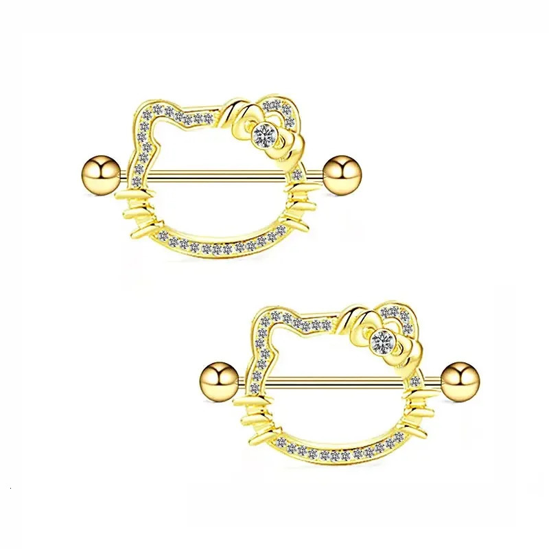 2 Stainless Steel Crystal Nipple Shield Cover Nipple Nail Body Piercing Accessories 14G Cute Cats Nipple Piercings Barbell Cat 250722