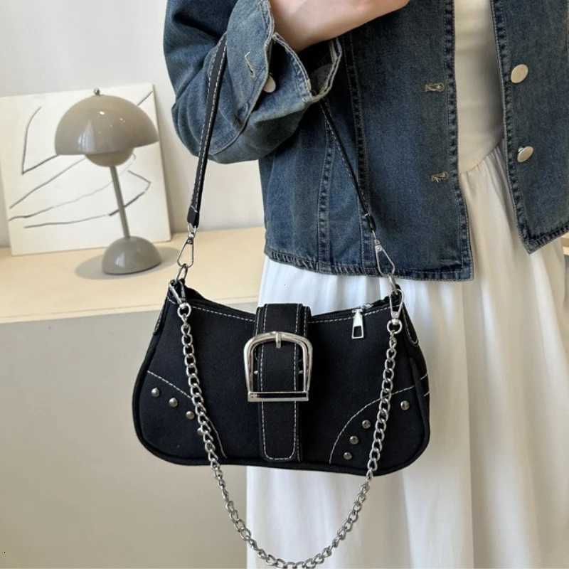 Retro Cool Girls Underarm Bag Y2K Fashion Trend Womens Handbags Canvas Chain Shoulder Bag Casual Texture Ladies Crossbody Bag XJ250704