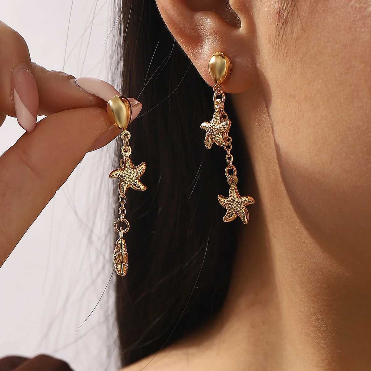 New Trend Stainless Steel Shell Earrings for Women Waterproof Conch Starfish Long Tassel Metal Earring Beach Party Jewelry Gift XJ250722