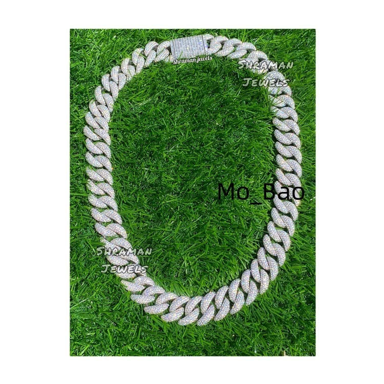 20 MM 22 Inch Elegant Design Fine Jewelry Moissanite Diamond Cuban Chain Premium Quality White Gold Plated 925 Sterling Silver