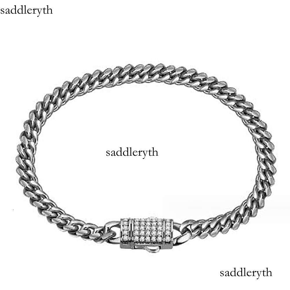 Mens White Gold Tone 316L Stainless Steel Chain Necklace Curb Cuban Link with Dias Clasp Lock 6mm/8mm/10mm/12mm/14mm