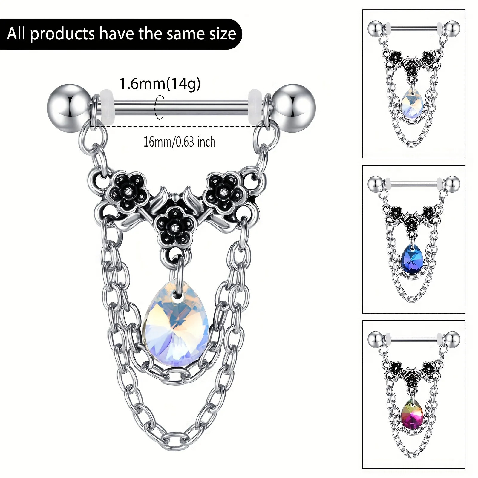1pair Stainless Steel Nipple Rings Nipple Barbell With Chain CZ Nipple Piercing Jewelry 250722