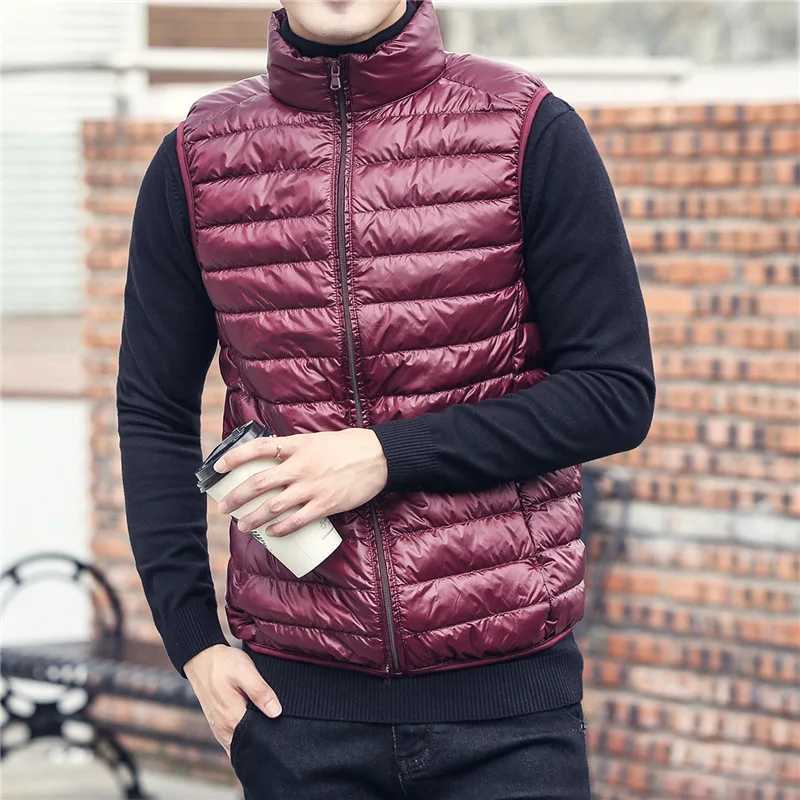 Autumn and Winter Mens Portable Duck Down Tank Top Ultra Light Loose Mens Stand Collar Windproof Padded Tank Top Vest W250722