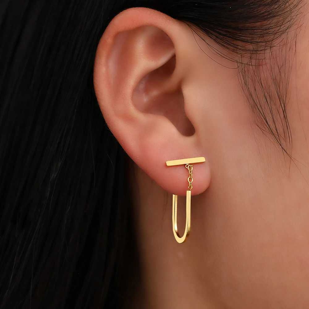 Stainless Steel Earrings Simple Geometric Stick Gothic Hip Hop Stereo U-shaped Tassel Pendant Earrings For Women Jewelry Gifts XJ250722