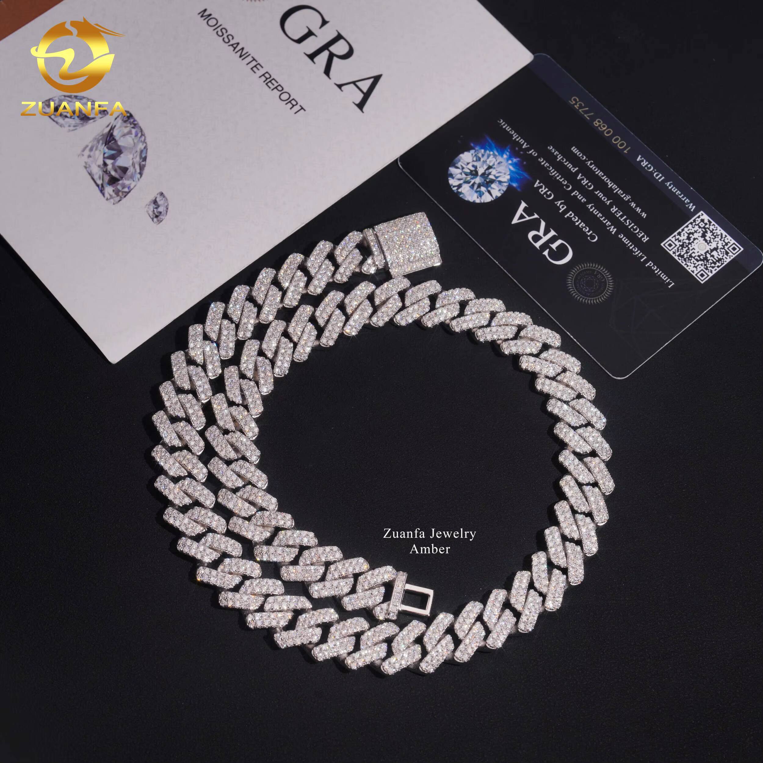 Fully Luxury S925 Silver VVS Lab Moissanite Diamond 14mm Miami Hip Hop Fine Jewelry Men Necklace Cuban Link Chain Free Engraving