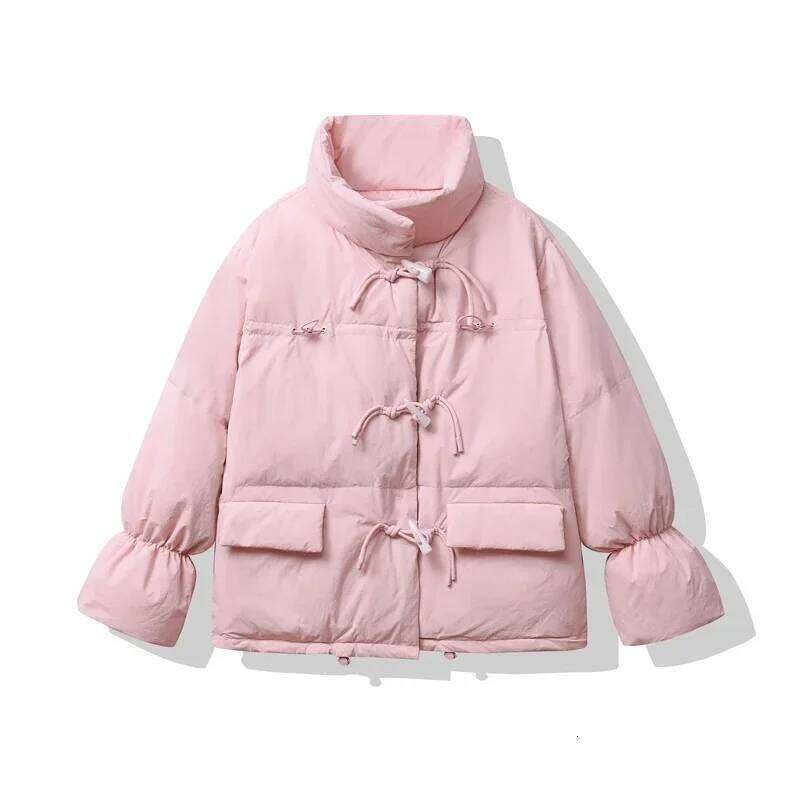 Korean Style Pink Down Jacket Winter Clothes New Fashion Loose Thick Warm Horn Button Short Quilted Coat Women Tops