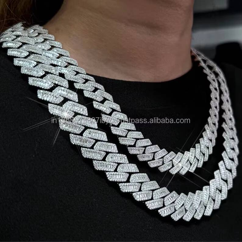 Top Quality Sterling Hip Hop Miami Cuban Chain Iced Out Moissanite Diamond Customized Silver and Gold Designer Necklace