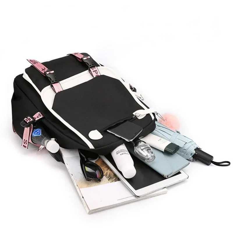 Large School Bags for Teenage Girls USB Port Canvas Schoolbag Student Book Bag Black Teen School Backpack Y250722