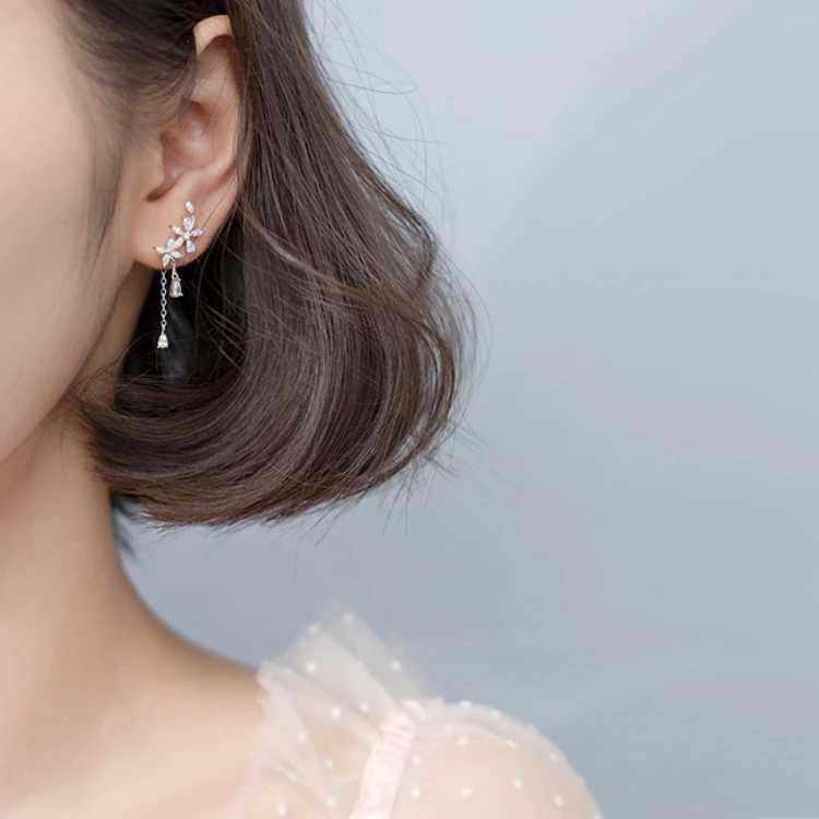 Floral Drop Korean Earrings for Women Wedding Flower Tassel Dangle Earrings Crystal Zircon Bridesmaid Jewelry Gift XJ250722
