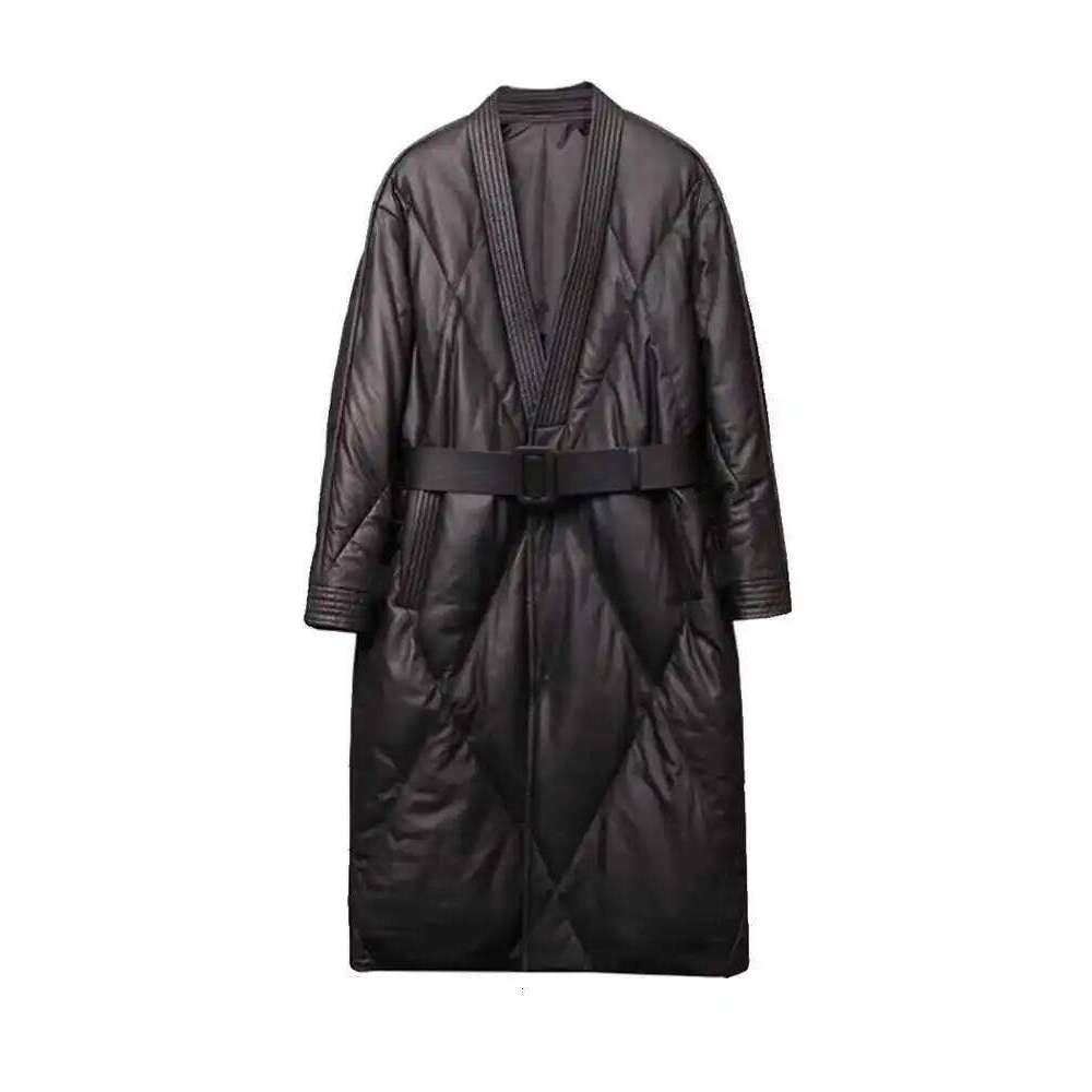Black Fashion Cotton Jacket V Neck Long Sleeves Belt Gathered Waist Female Classic Winter Clothing New 2DB1405