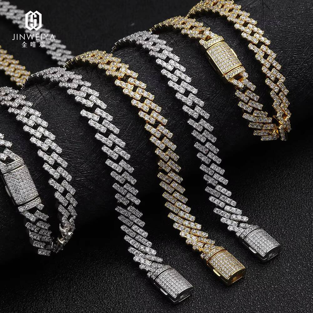 Wholesale Custom Design S925 Silver Moissanite Necklace Trendy Hiphop Cuban Chain in Gold/Silver Plating for Bulk Orders