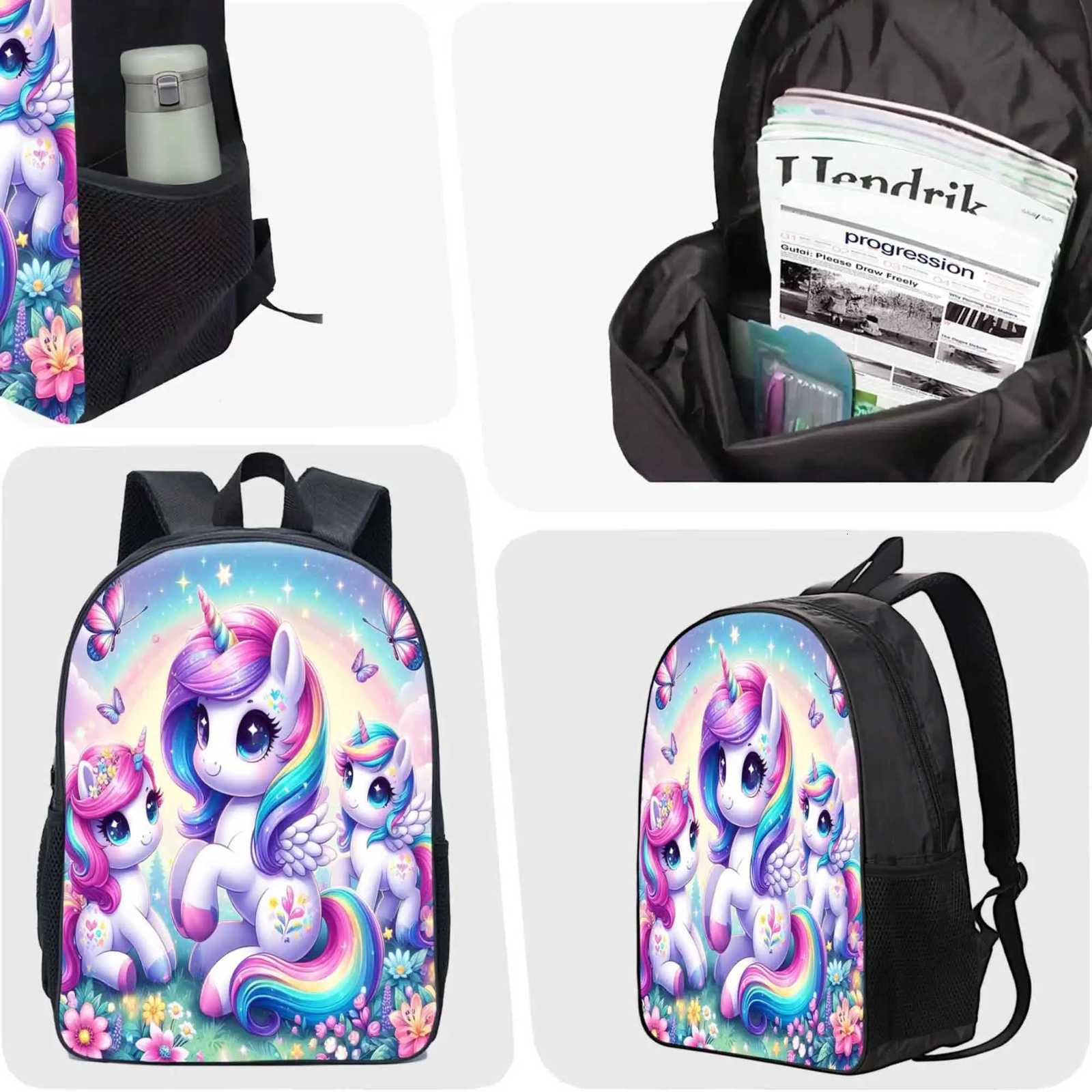 unicorn print pattern backpack exquisite and persali three-piece school bag for girls Y250722