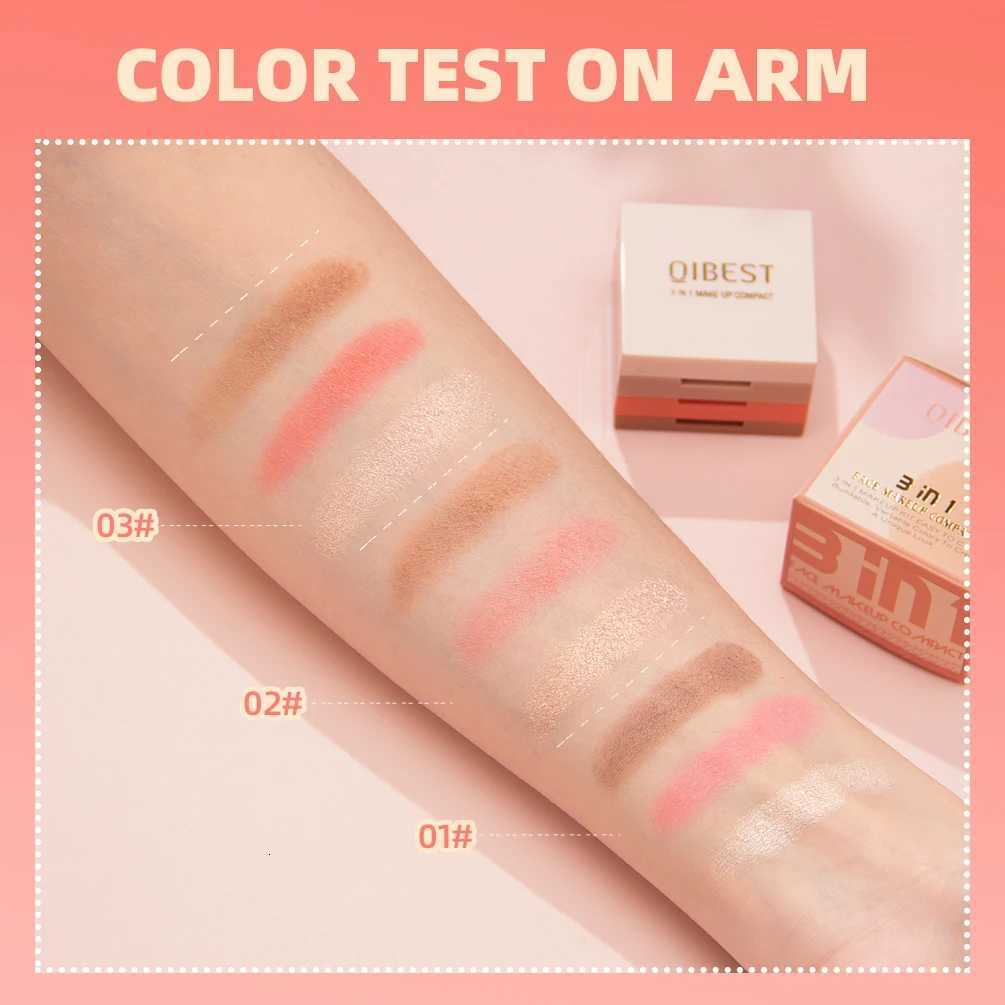 QIBEST 3 In 1 Contouring Highlight B Compact Contour Bronzer Highlighter Powder Palette Long-Lasting Face Makeup W250722