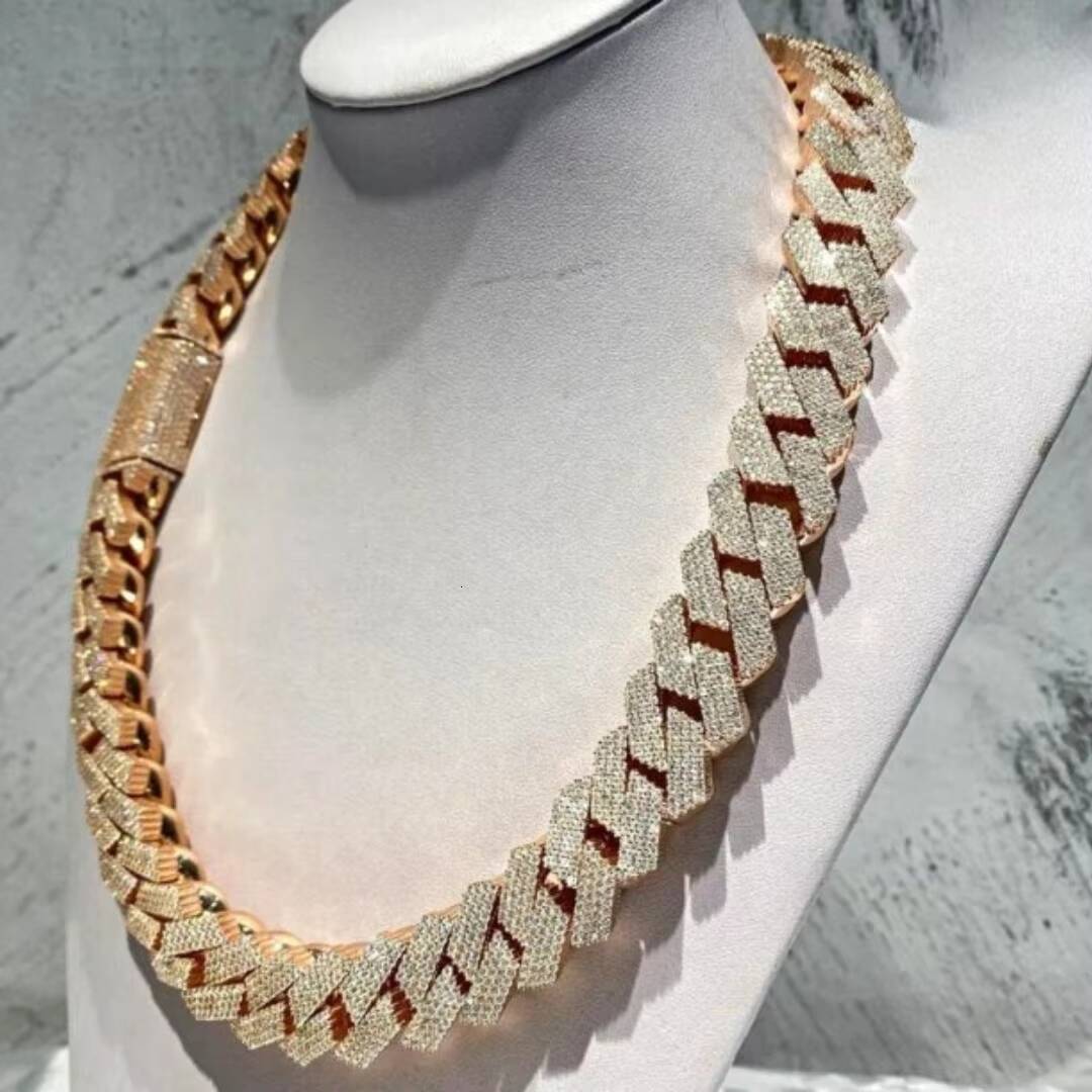 Luxury Moissanite Iced Out Cuban Link Chain for Men Hip Hop Jewelry 18K Gold Plated VVS Bling Choker Necklace Wholesale