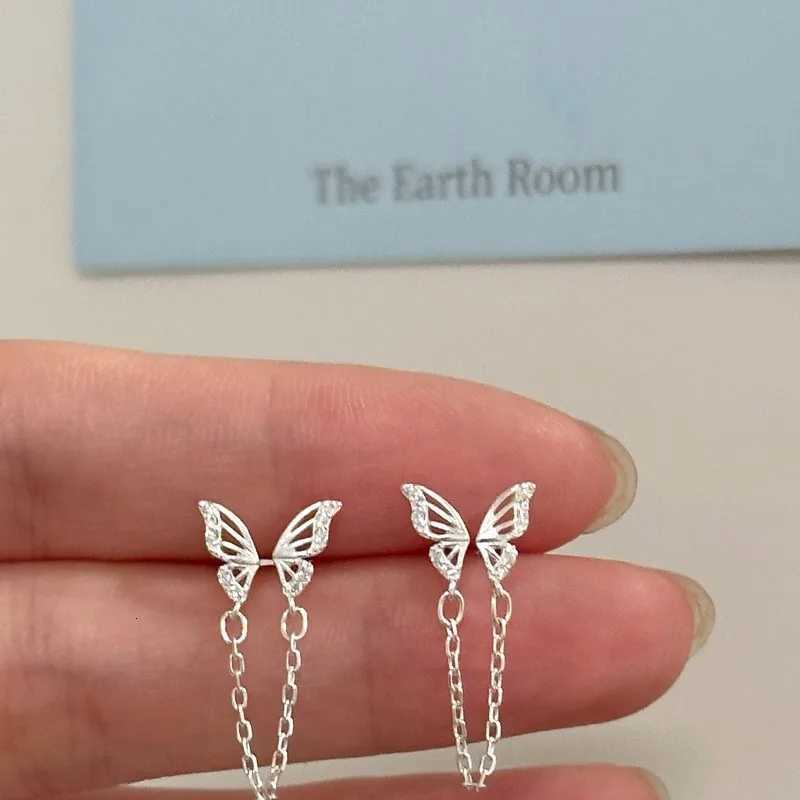 Tiny Sweet Tassel Butterfly Stud Earrings for Women Simple Korean Double Ear Hole Tassel Chain Earrings Party Jewelry XJ250722