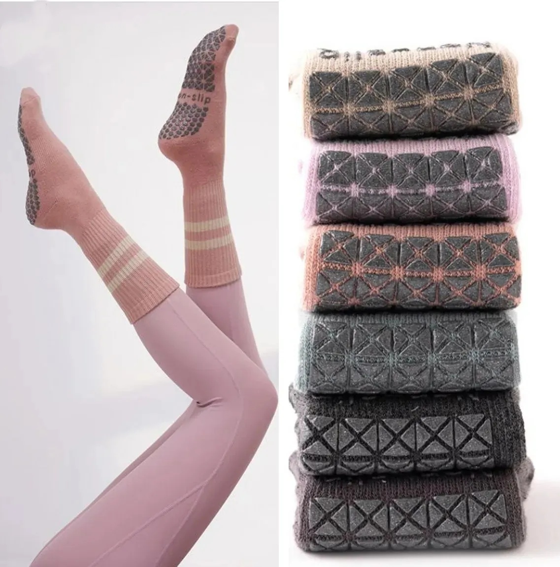 O253 Women Yoga Socks Womens Indoor Fitness Dance Non Slip Long Tube Thick Wool Sports Socks