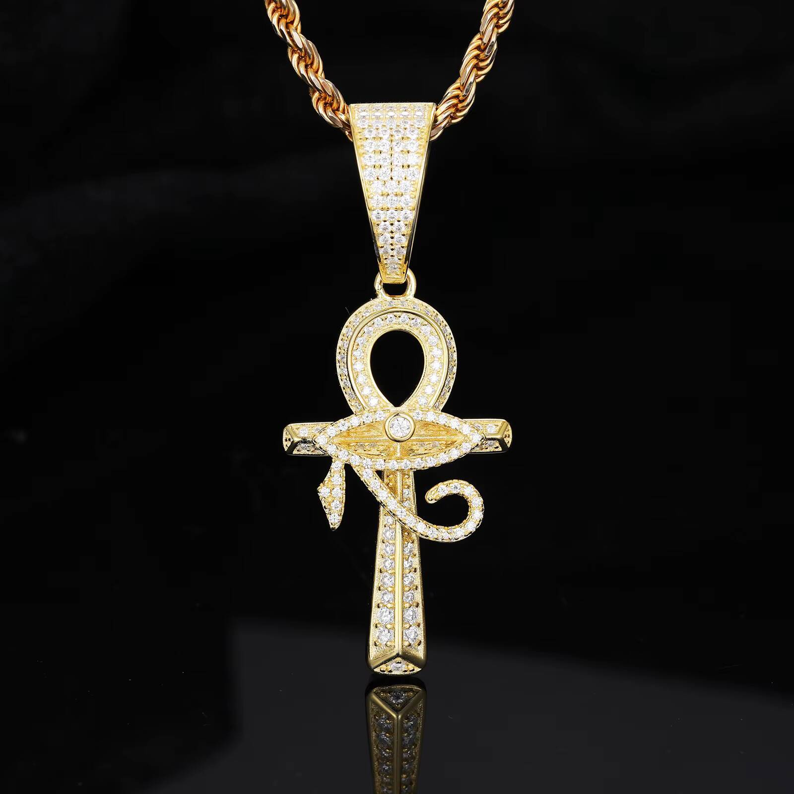 Iced Out VVS Diamond Moissanite Cross Pendant 925 Sterling Silver Ankh Cross Necklace Chain for Men Hip Hop Rock Rapper Jewelry