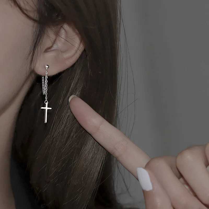 Punk Silver Color Cross Drop Earrings for Women Men Gothic Hip Hop Long Tassel Hanging Earrings Jewelry Gift Bijoux XJ250722