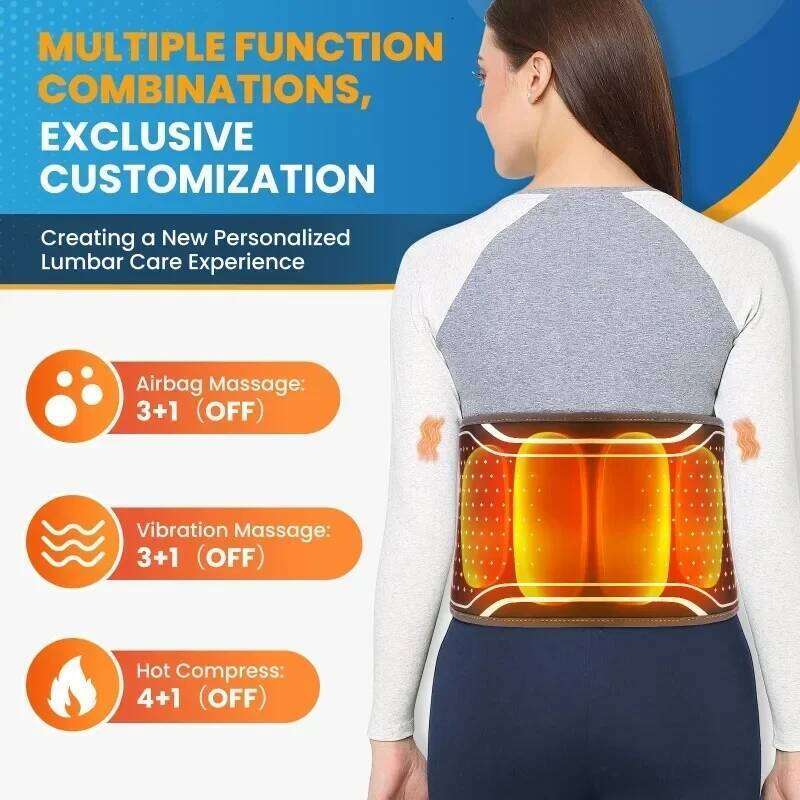 4-speed Heated Vibration Back Brace Massage Belt Pressure Lumbar Traction for Pain Relief Hot Compression Waist Support Massager