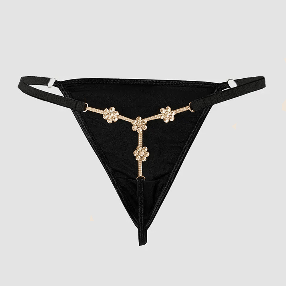 Stonefans Sexy Flower Crystal Thong Bikini Panties Jewelry for Women Stretch Rope Rhinestone Thong Back Panties Body Jewelry