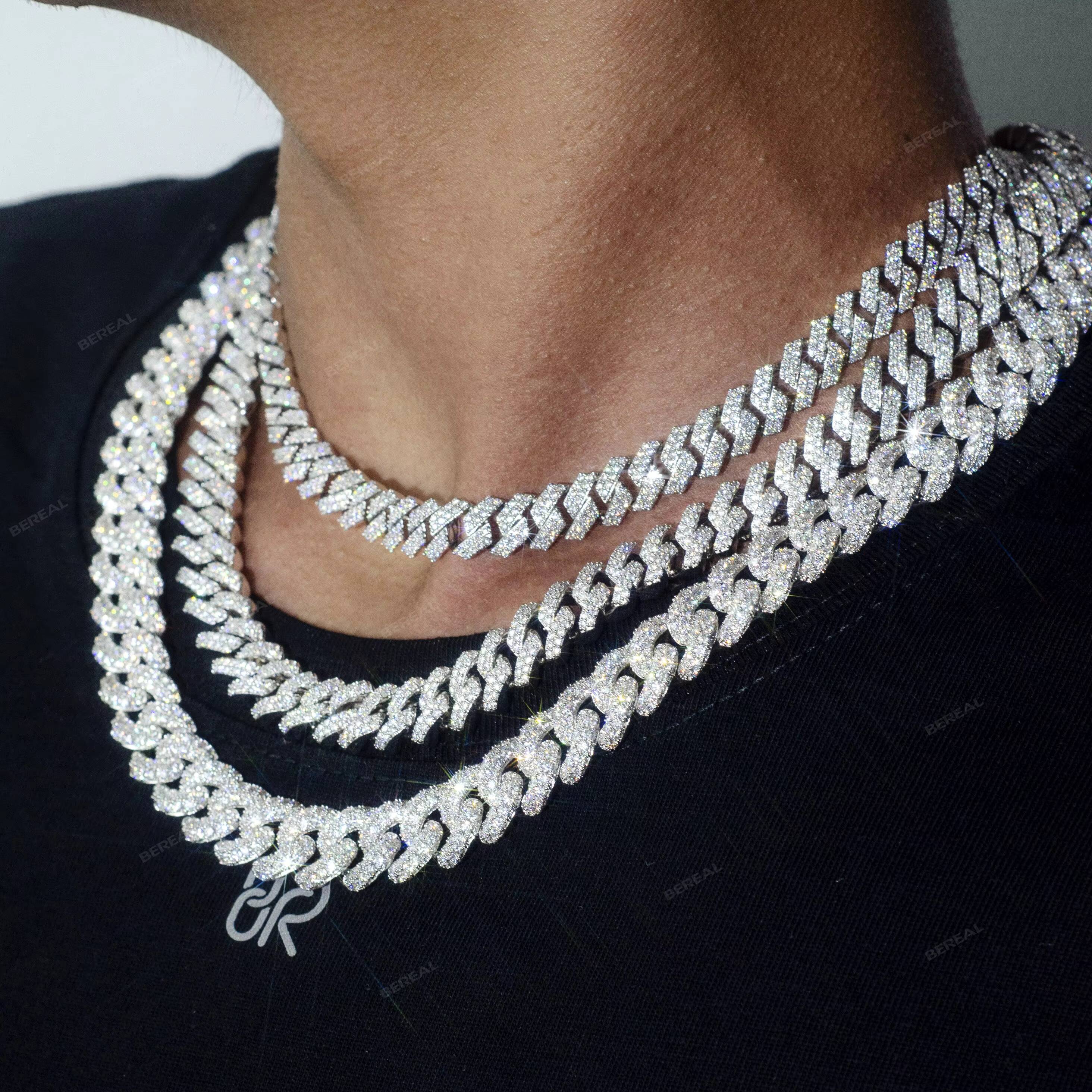 New Design 14MM Moissanite Cuban Necklace Vvs Ice Out Round Brilliant Cut Diamond 925 Silver Fine Cuban Link Chain Jewelry