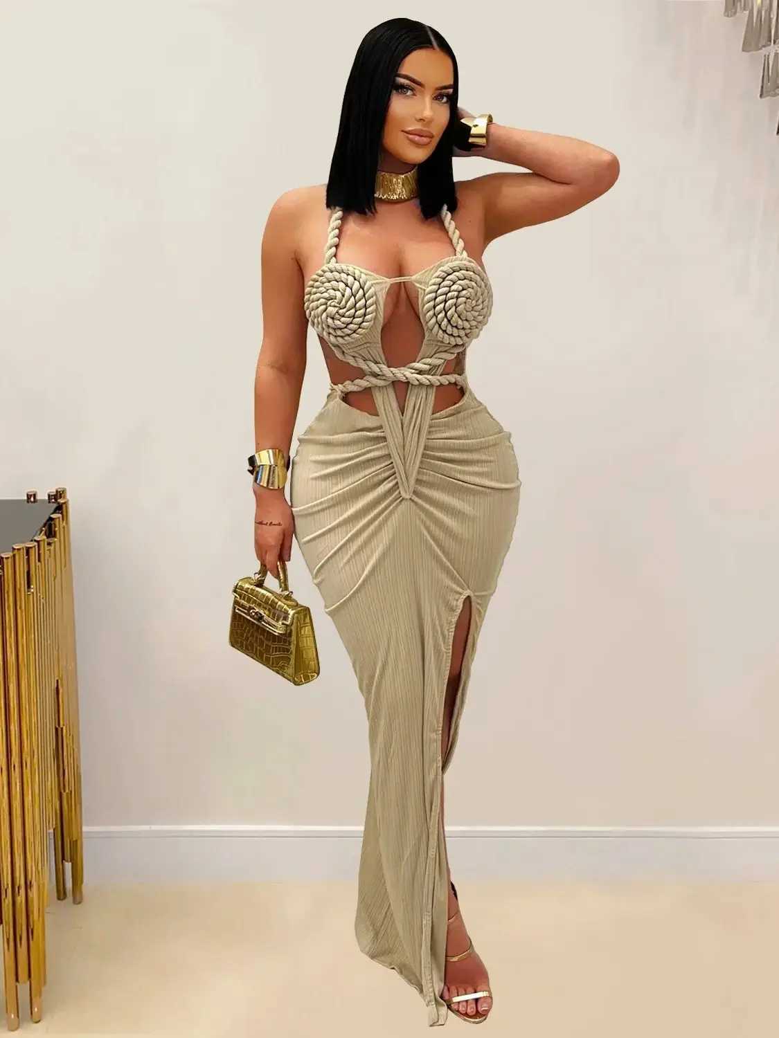 100% Cotton Linen Cotton Linen Sexy Plait Dress Women Summer Peach Buttocks Backless Sleeveless Split Hollow Midnight Party Clubwear Maxi Bodycon XJ25