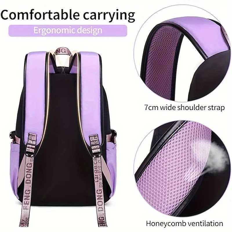 Large Capacity Schoolbag with Cute Plush Pendant Cute Girls Backpack Waterproof Nylon Fabric Bookbag for Kids Teens Students Y250722