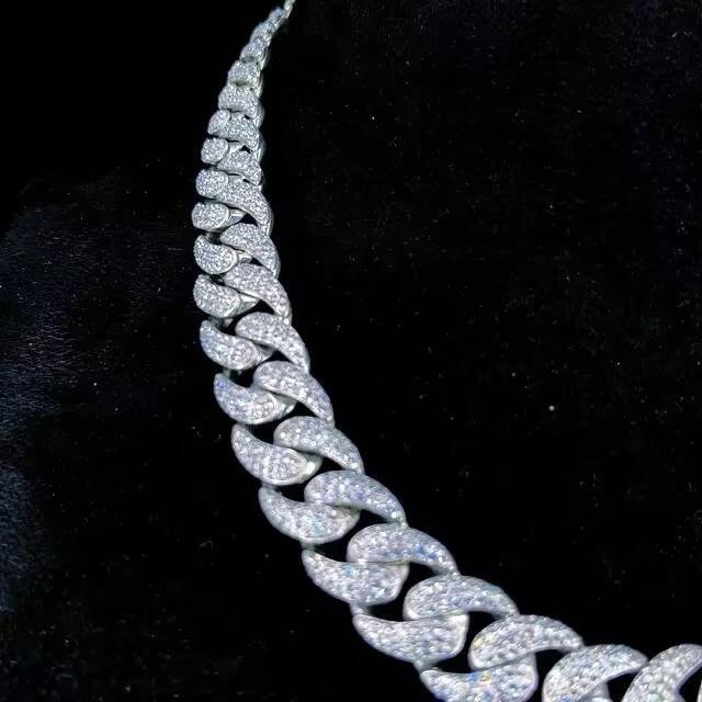 VVS Moissanite Lab Diamond Silver 925 Cuban Necklace and Chain Hip Hop Iced Out Jewelry Moissanite Cuban Link Chain