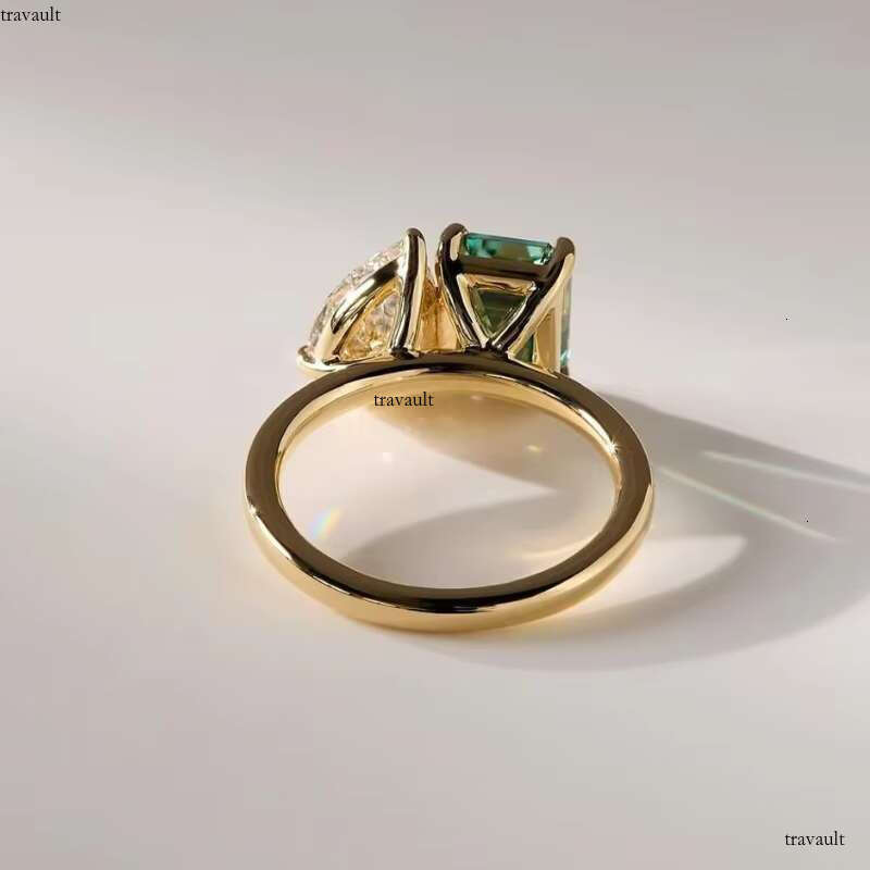 Boutique Jewelry Double Stone Toi Et Moi 14k White Pear Green Jade Cut Silica Ring