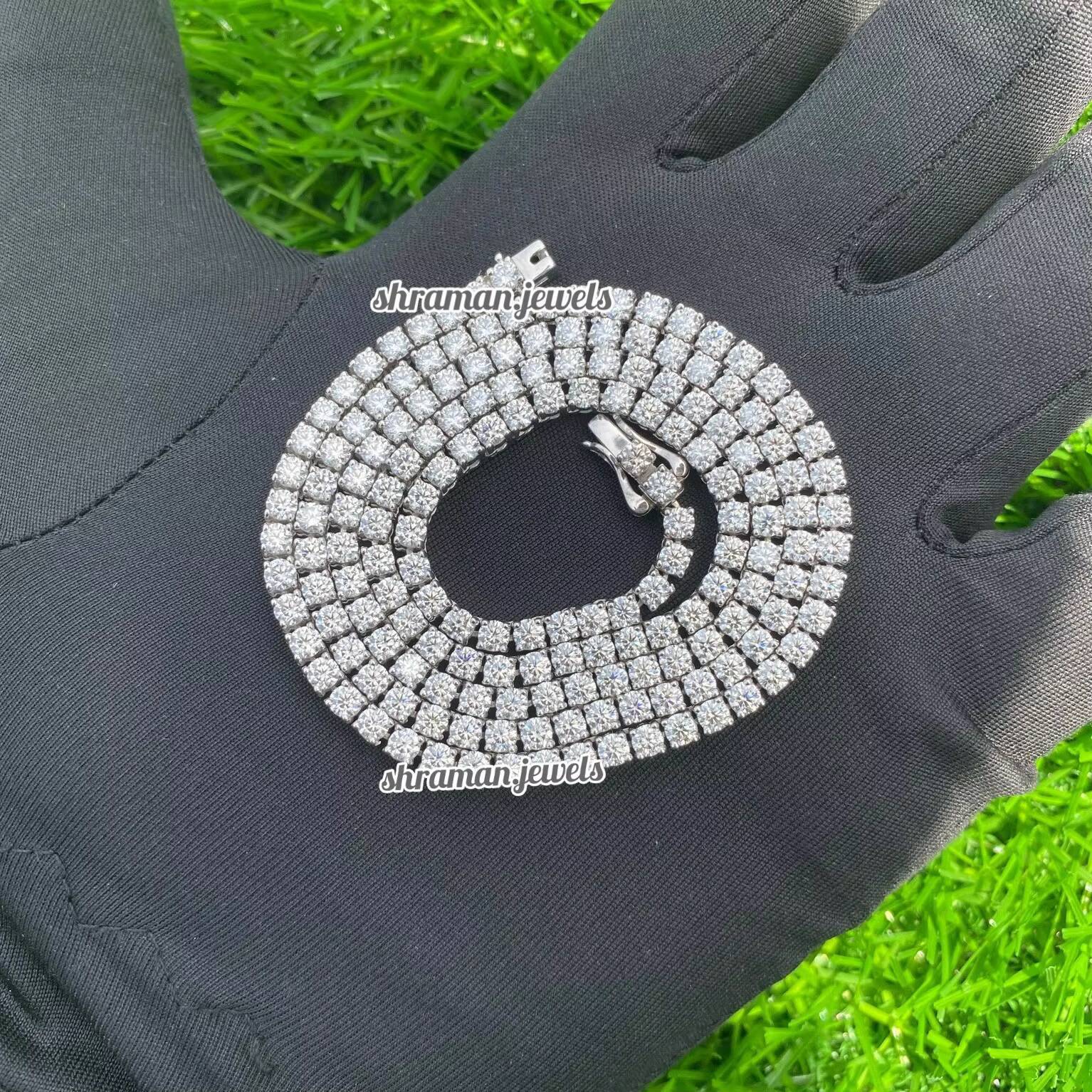 VVS Diamond Tennis Chain 3MM Round Brilliant Cut Moissanite Necklace in 925 Silver for Men Women Elegant Tennis Necklace