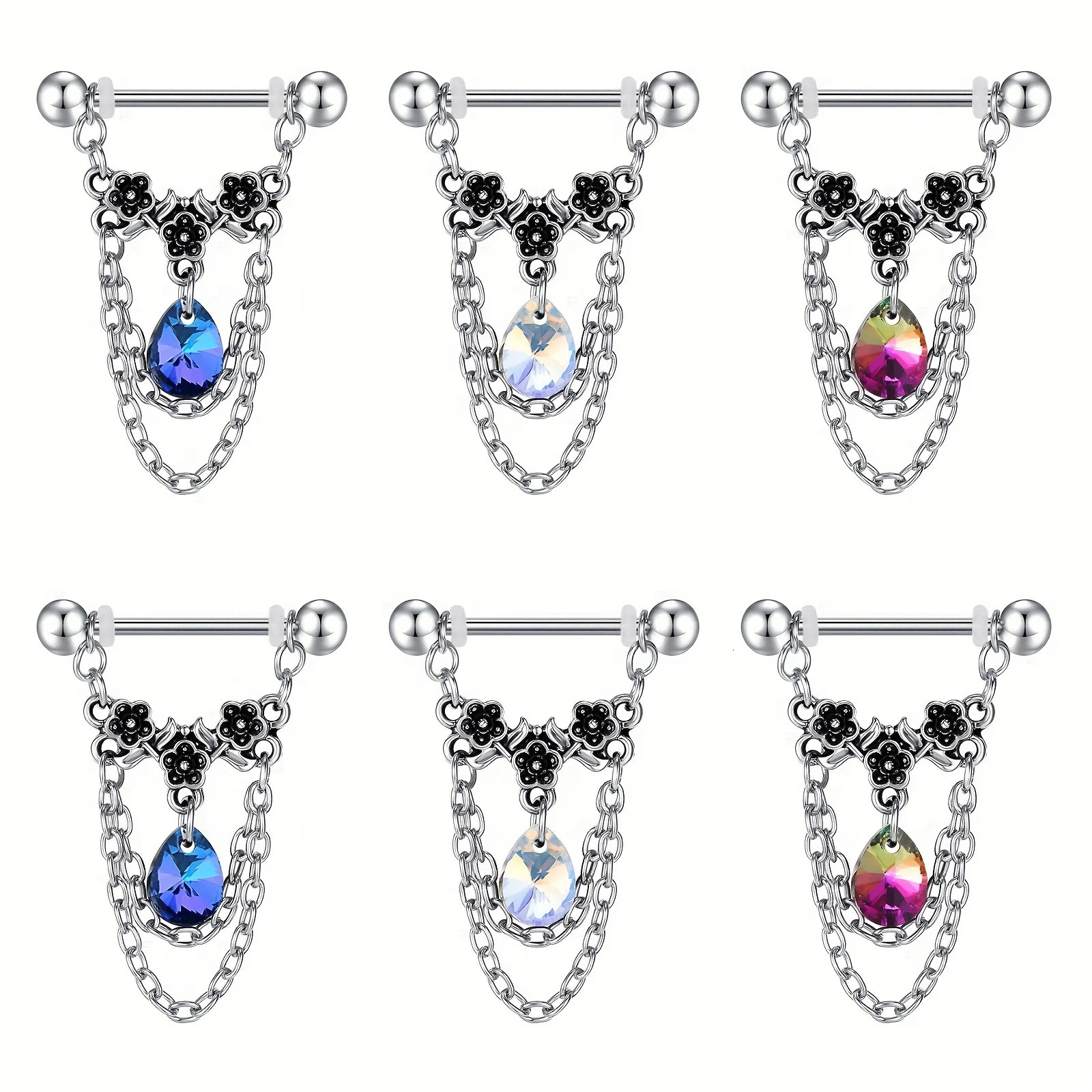 1pair Stainless Steel Nipple Rings Nipple Barbell With Chain CZ Nipple Piercing Jewelry 250722