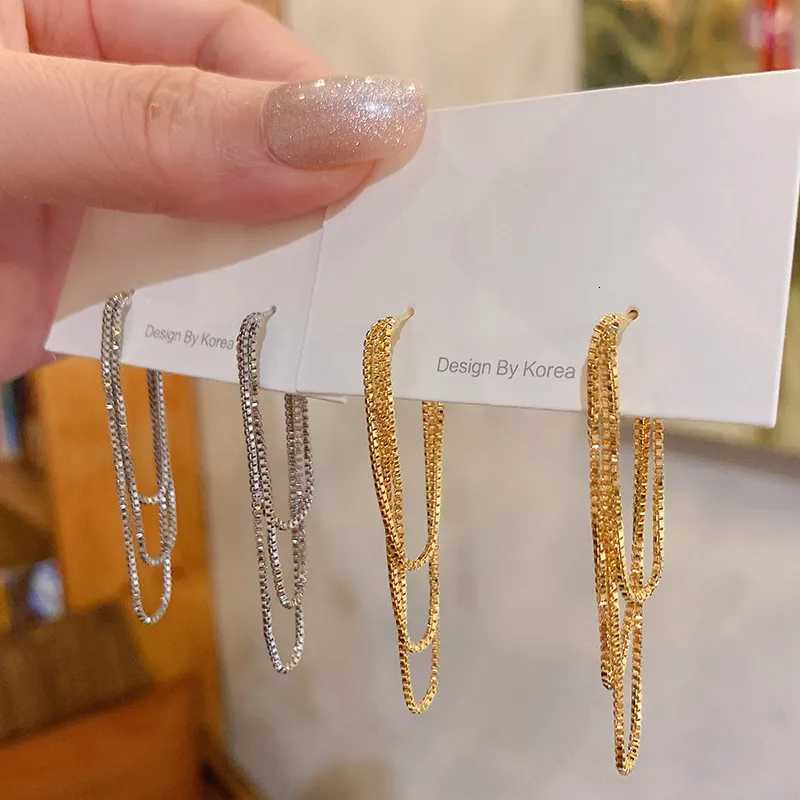 Silver Color Multi-Layer Chain Earrings Long Tassel Piercing Trend Copper Drop Earrings Female Ear Accessories GiftsXJ250722