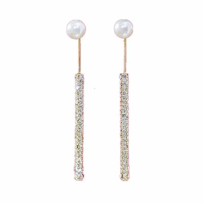Korean Long Tassel Pearl Dangle Earrings for Women Luxury Full Rhinestone Gold Color Drop Earrings Wedding Party Jewelry Gift XJ250722