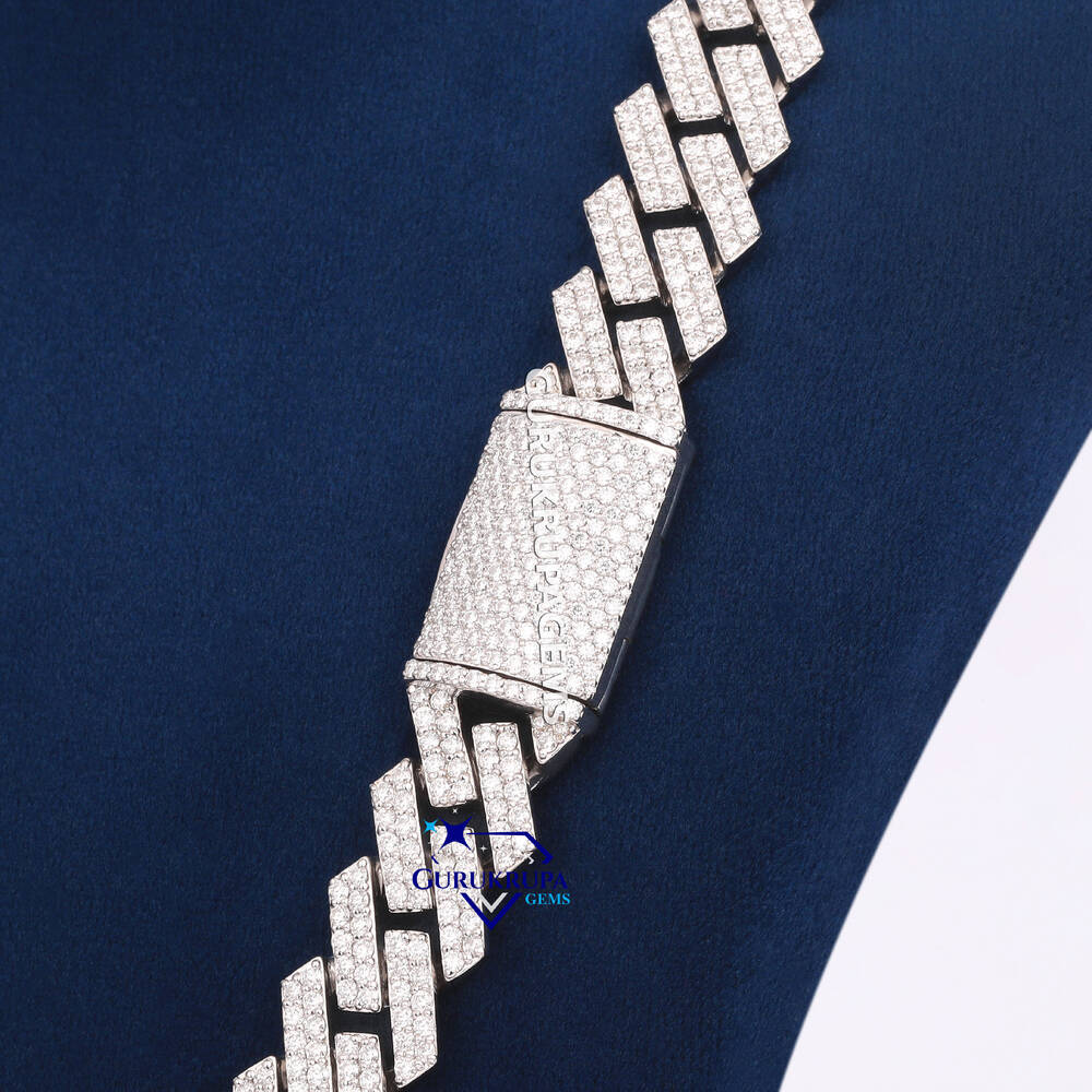 Hot Selling Iced Out Round Cut Moissanite Diamond 925 Sterling Silver Necklaces Hip Hop Cuban Link Chain VVS Clarity