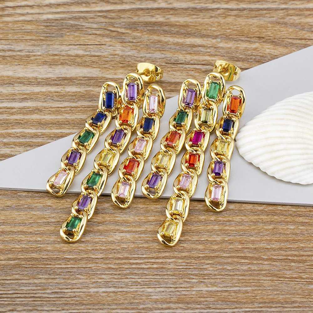 100% Bohemian Tassel Design Copper CZ Multicolor Women Pendant Earrings Charm Exquisite Jewelry Wedding Party Birthday Gift XJ250722