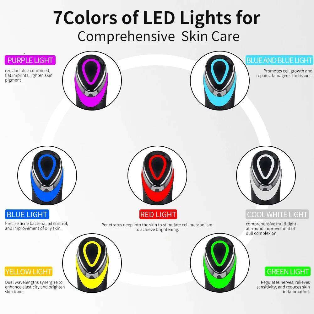 Booster Pro Led Facial Therapy 7 Colors Beauty Wand Red Light Eye Massager for Skincare & Blue Rejuvenation Tool