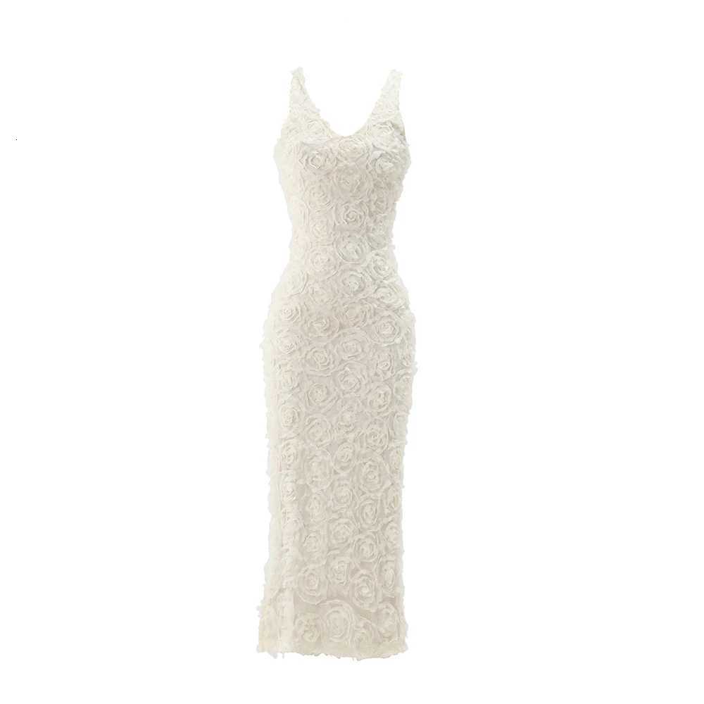 2024 New Arrivals Mingmingxi Ele Flower Applique Party Dresses V Neck Bodycon Mesh Dress Sexy Long Maxi Dress Women XJ250722