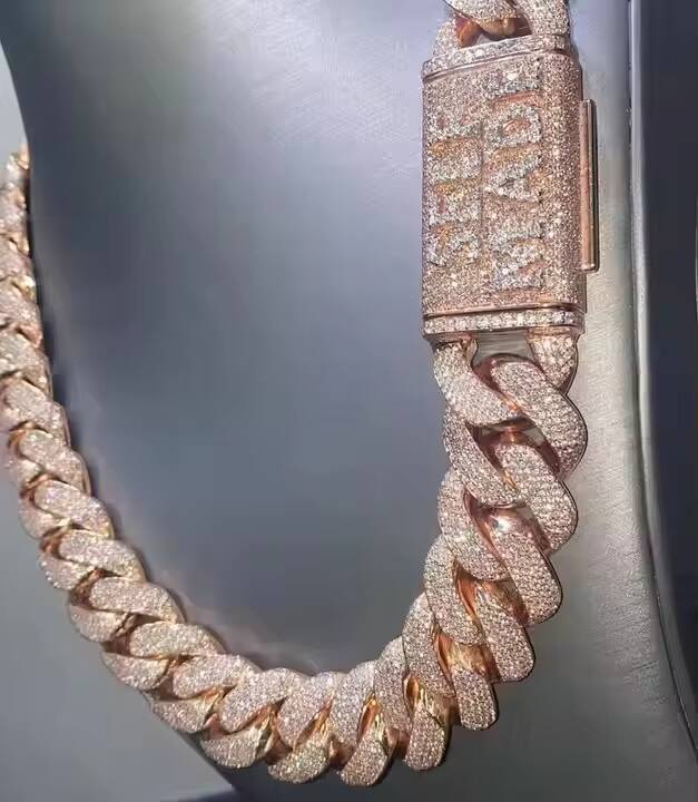 Mens Luxury 925 Sterling Silver Moissanite Cuban Link Chain Hip Hop Style Fully Iced Out Cut Diamond Chain Fine Necklaces