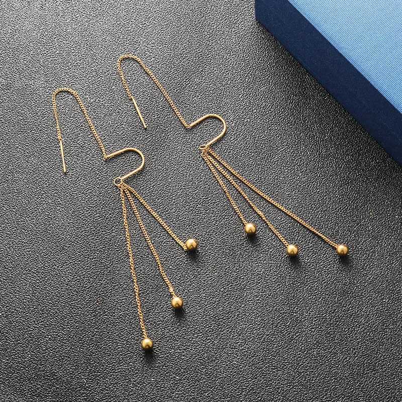 Charm Gold Color Stainless Steel Ball Long Drop Dangle Earrings for Women Exquisite Trend Bride Ear Line Jewelry Gift Colorfast XJ250722