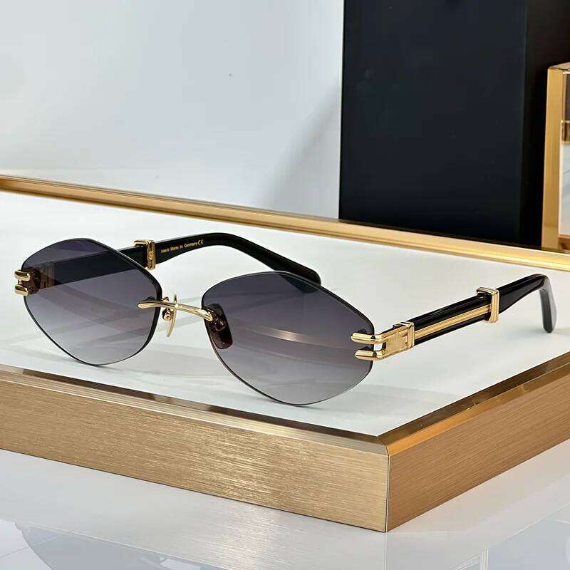 Original Special Shaped Black Gold Rimless Sunglasses for Male DUCER I High Street Boundless Acetate Solar Glasses Men