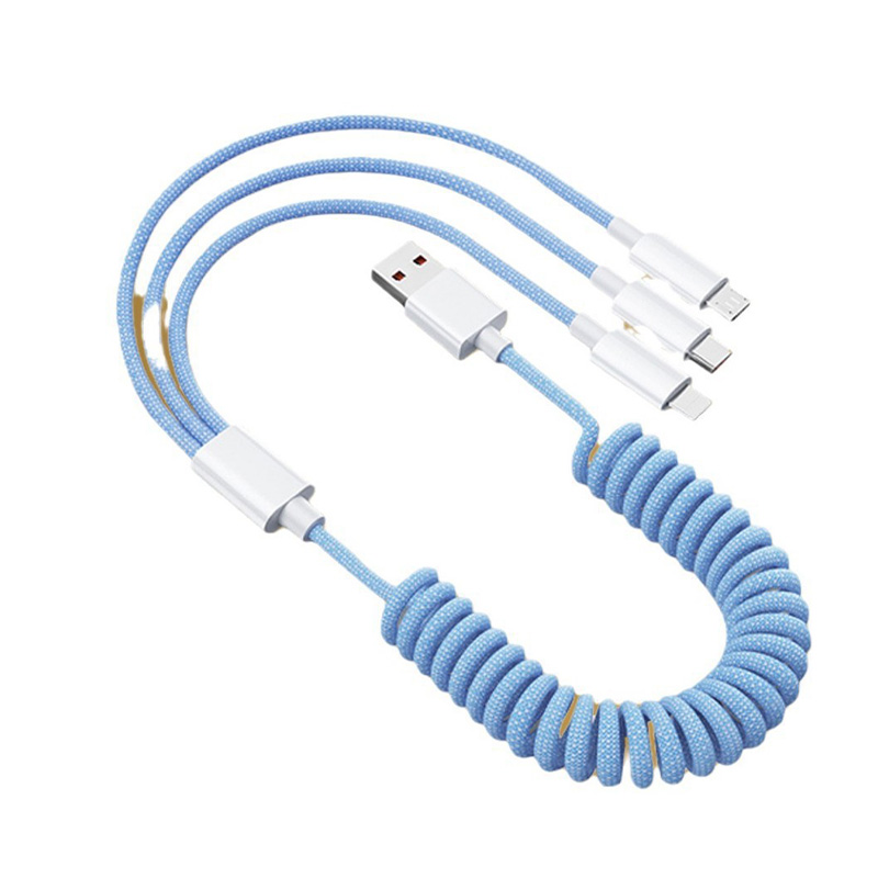 Nylon Braided Type C Spring Data Cable 3 in 1 USB Charging Cable