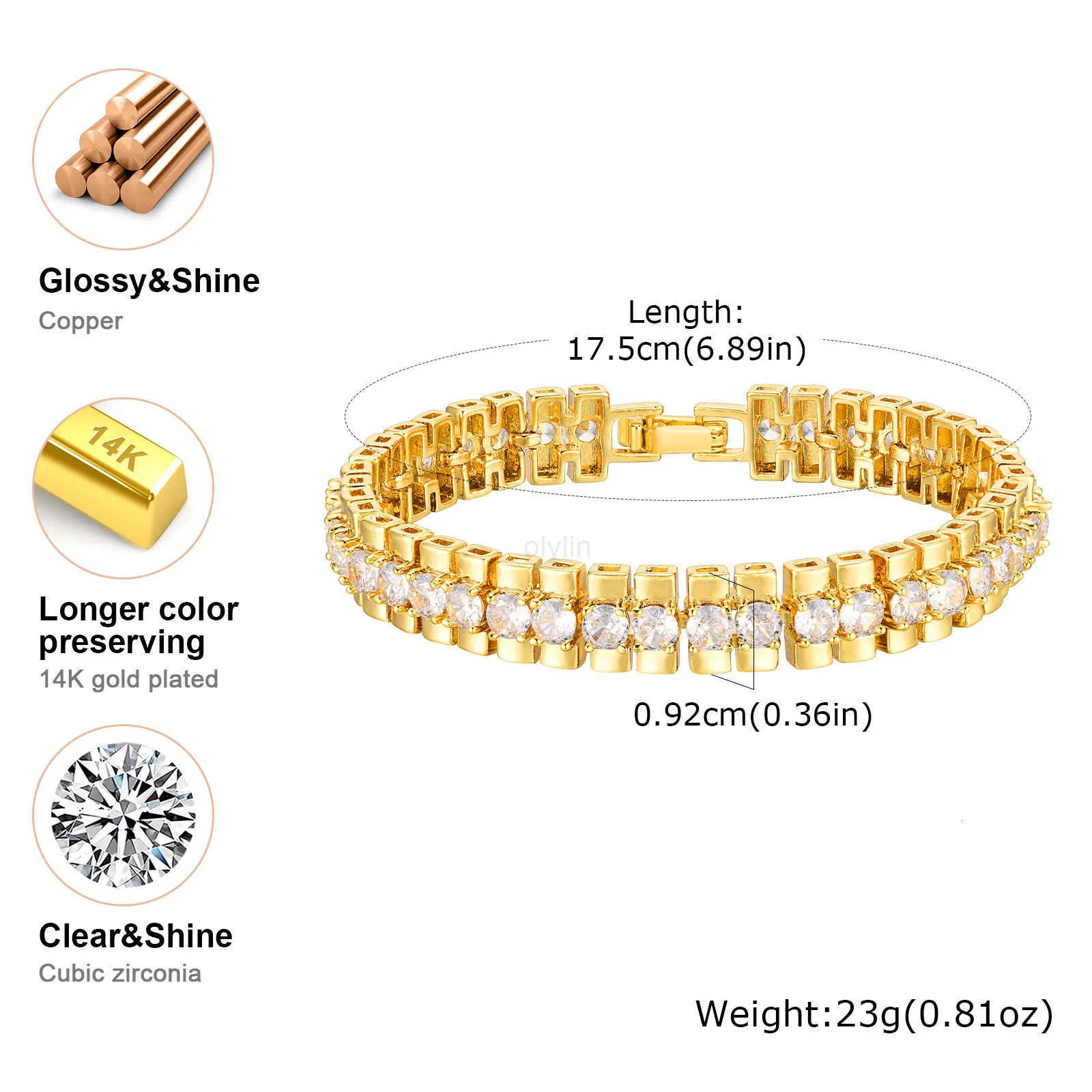14K Gold Plated Paperclip Chain Bracelet Cubic Zirconia Watch Strap Chunky Link Adjustable Stackable Jewelry For Women Girl Gift M250722